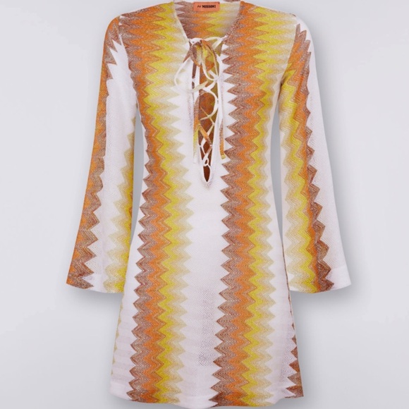 Missoni Other - Missoni Yellow, Orange & White Zigzag Lace-Up Swim Cover-Up